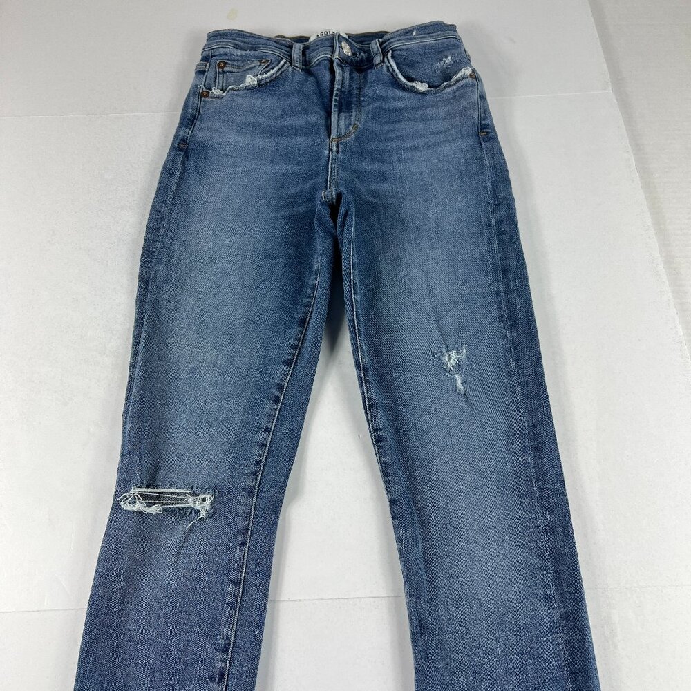 AGOLDE Jeans Women's 25 Sophie High Rise Skinny Blue Distressed Stretch Denim